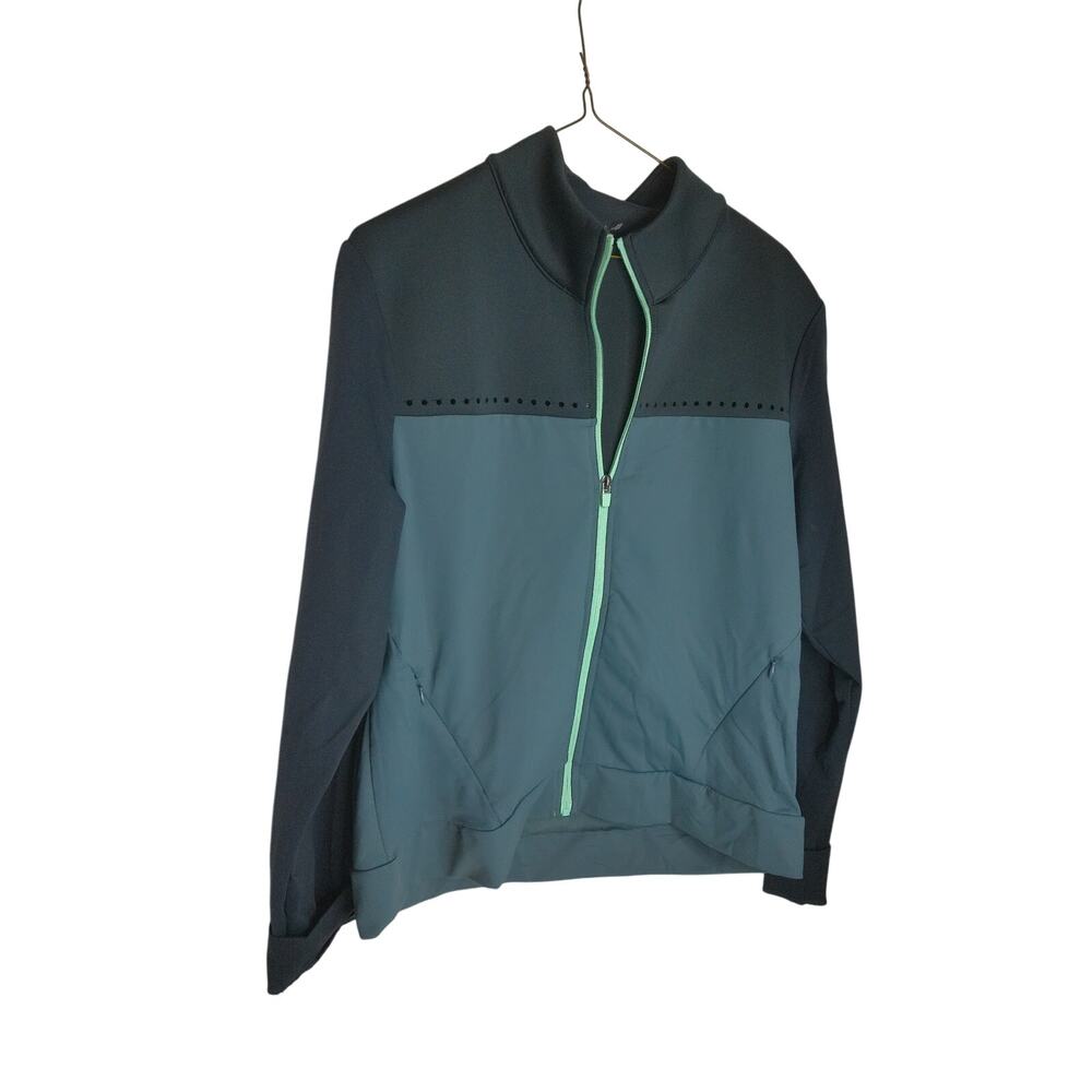 Fabletics Cleo Full Zip Jacket Green Colorblock Perforated Track Coat XL - Picture 3 of 12